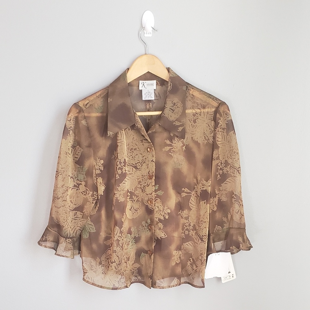 K Studio taupe button down blouse